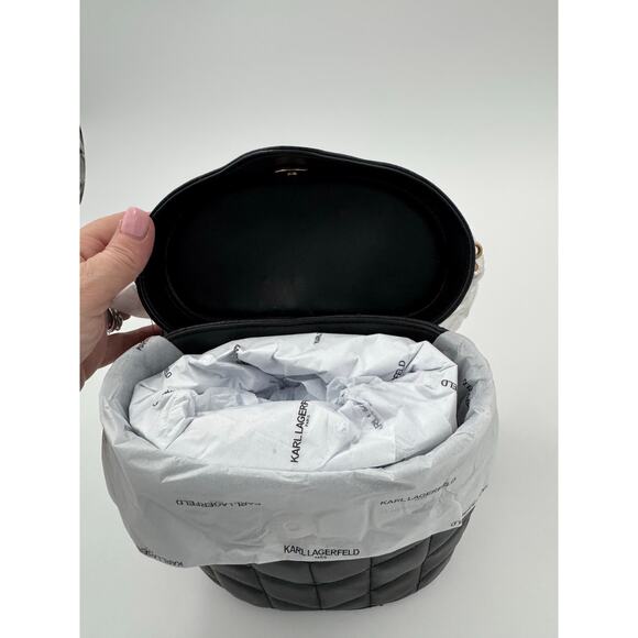 Karl Lagerfeld Paris Black Quilted Bucket Crossbody Bag with Gold Hardware - Picture 4 of 6